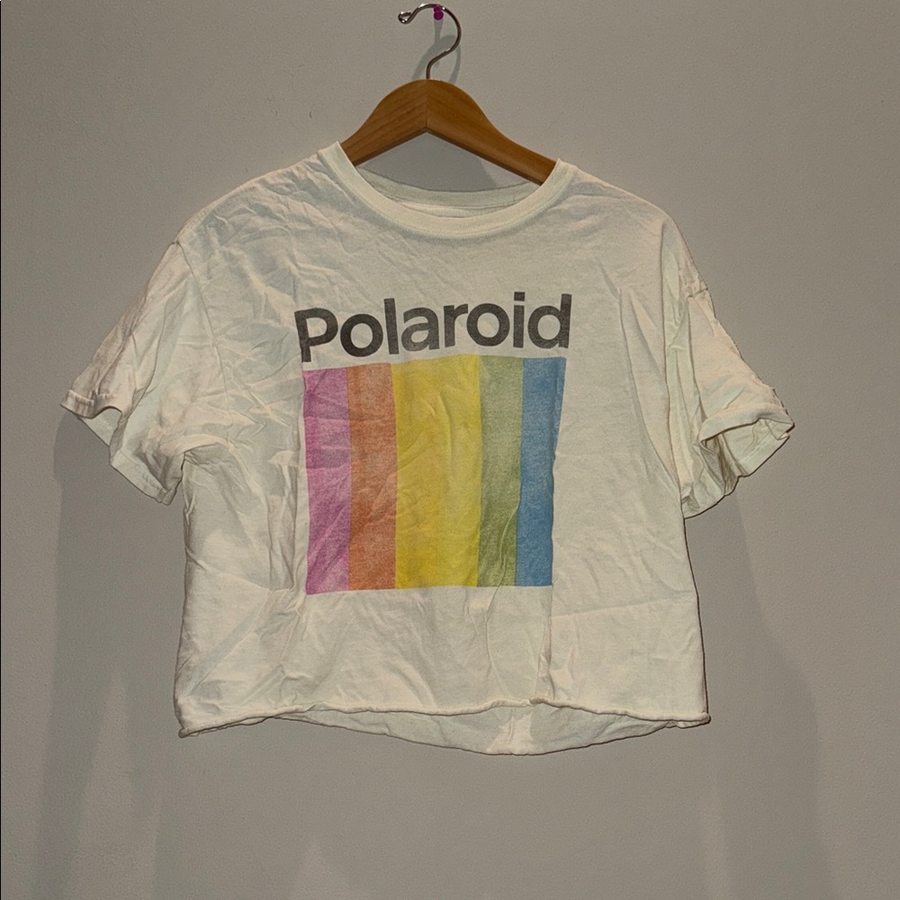 Urban outfitters, Polaroid White Tee with Rainbow Stripes
